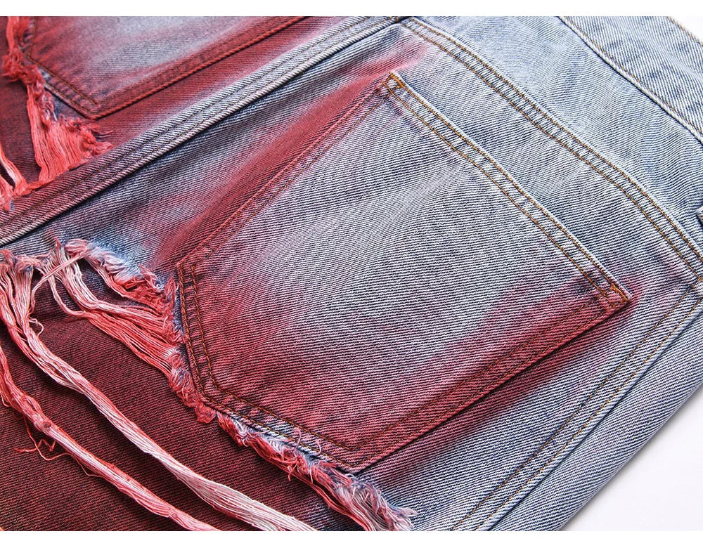 Men's colorful Ripped Graffiti Denim Pants Streetwear Loose Straight jeans