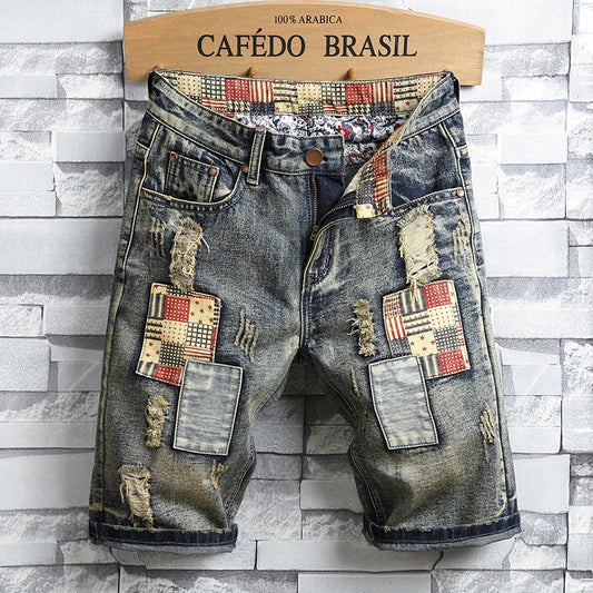 Mens Vintage Ripped Jeans Short Streetwear Hole Slim Denim Shorts