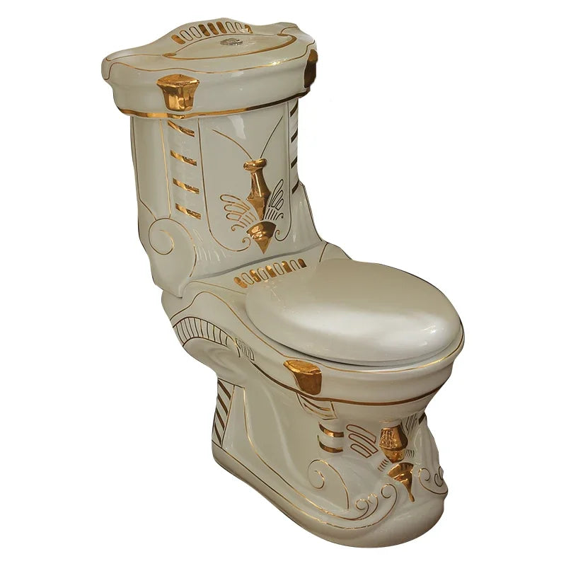 *European-Style Gold Toilet Embossed Gold Ceramic Handmade Luxury High-End Toilet