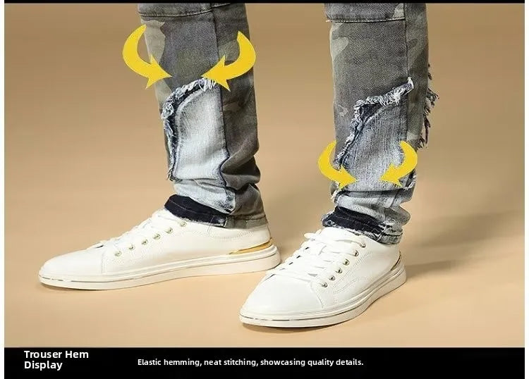 Men's Slim Fit Camouflage Jeans Casual High Stretch Denim