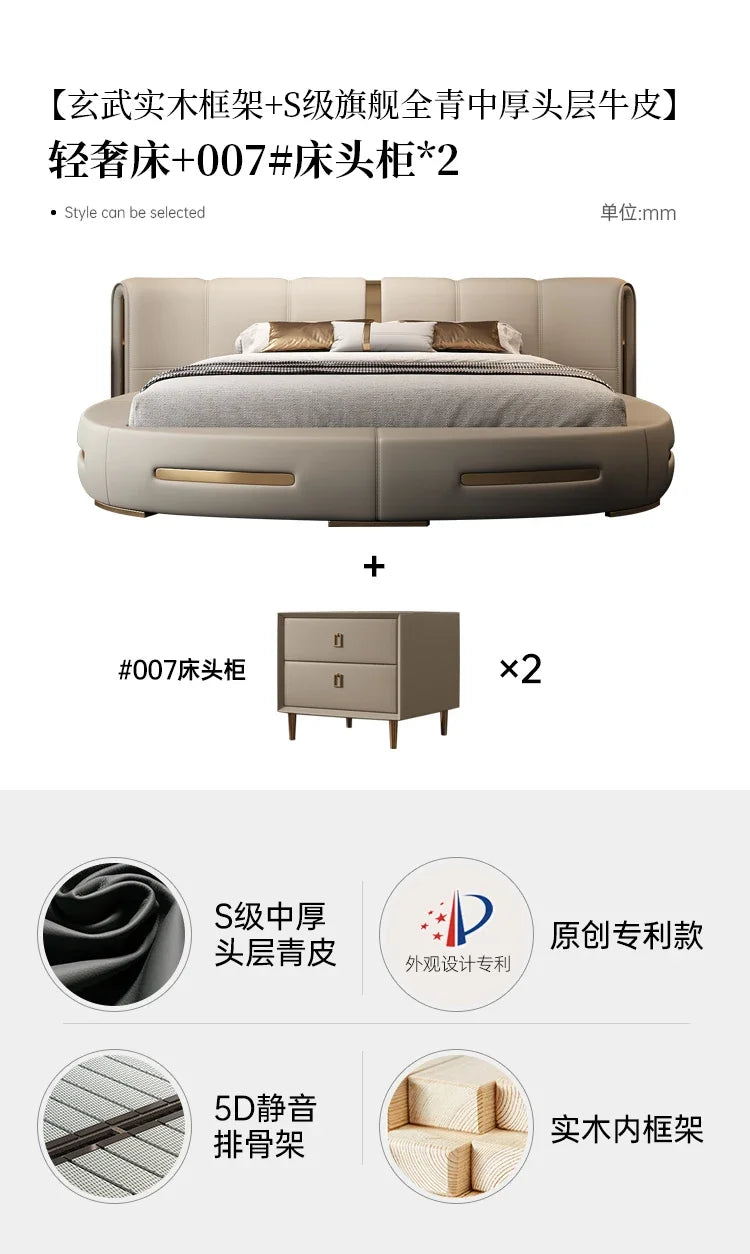 Round Full Bed Bedroom Frame, Queen Double Massage Bed, Luxury Sleeping Platform Beliche Home Furniture