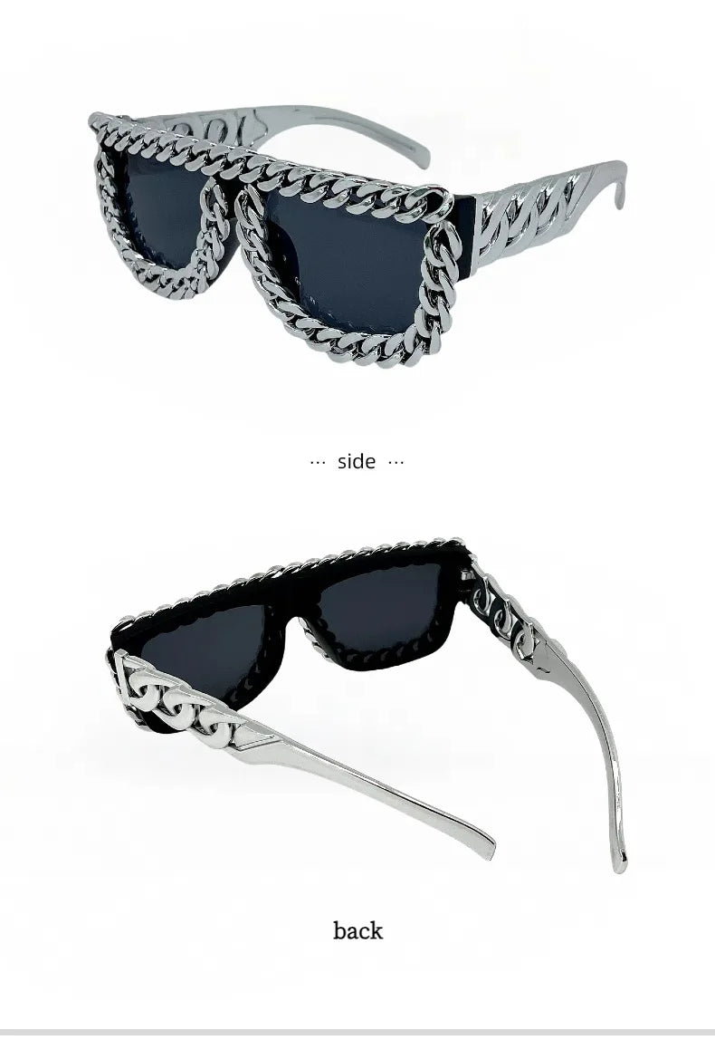 Gold Chain Sunglasses for Men Retro Exaggerated Fashion Designer