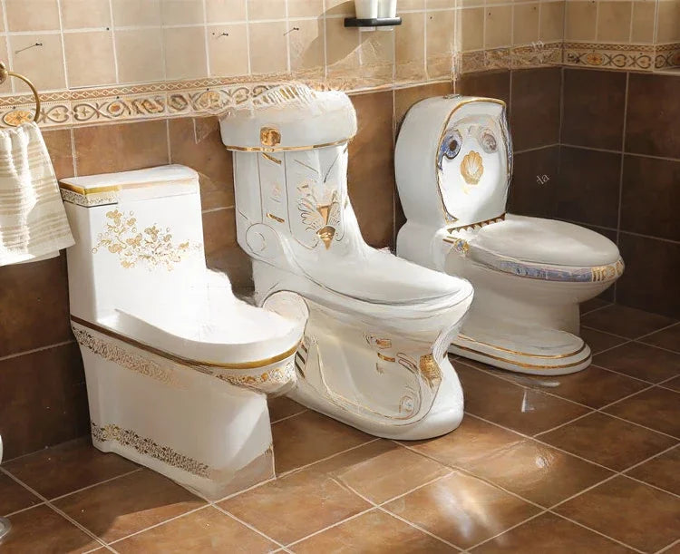 *European-Style Gold Toilet Embossed Gold Ceramic Handmade Luxury High-End Toilet