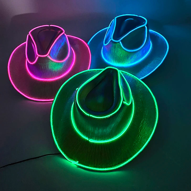 New Arrival Pearlescent Cowboy Hat Dance Costume Decorate Glowing Cowgirl Cap Glowing For Neon NightClub