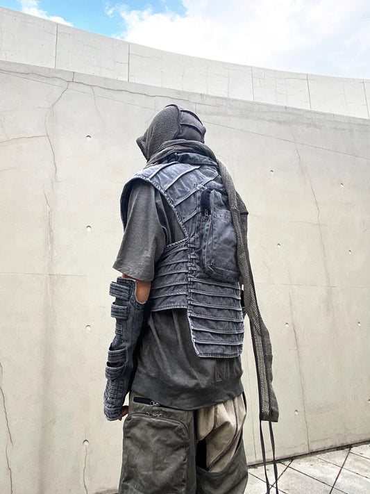 Pioneer Waste Soil Sand Dune Heavy Industry washed Asymmetric stereoscopic Bag Layered High Collar Vest coat