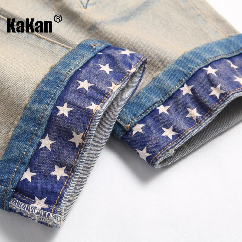 Kakan - New European and American Embroidered and Embroidered Long Jeans for Men's Wear, Retro Cuffed Fashion Stretch Jeans