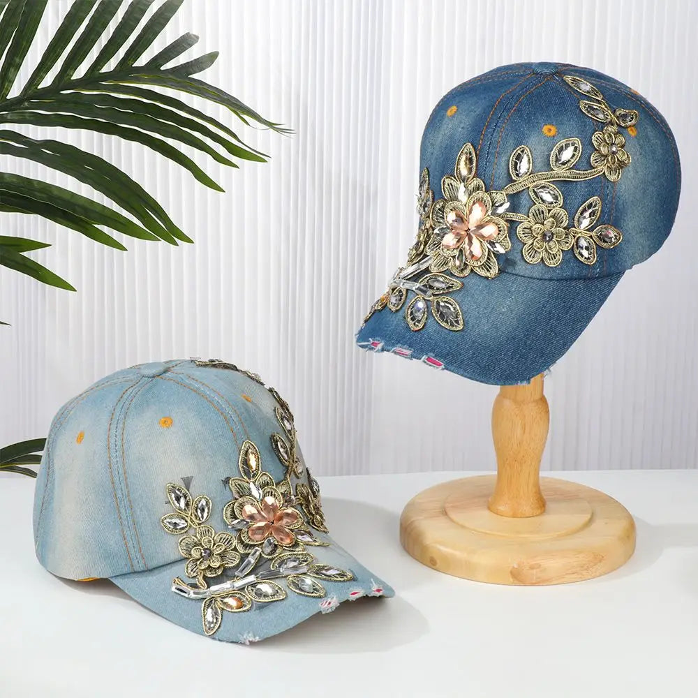 Diamond-studded Baseball Caps Cowboy Hat Cap Golden Flowers
