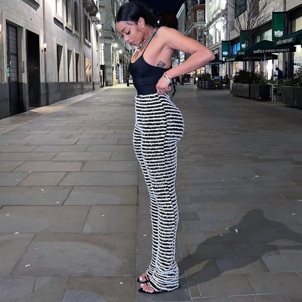 Color Block Stripes Pants Women High Waist Loose Sweatpants Women's Bodycon All-match Summer Trouseres