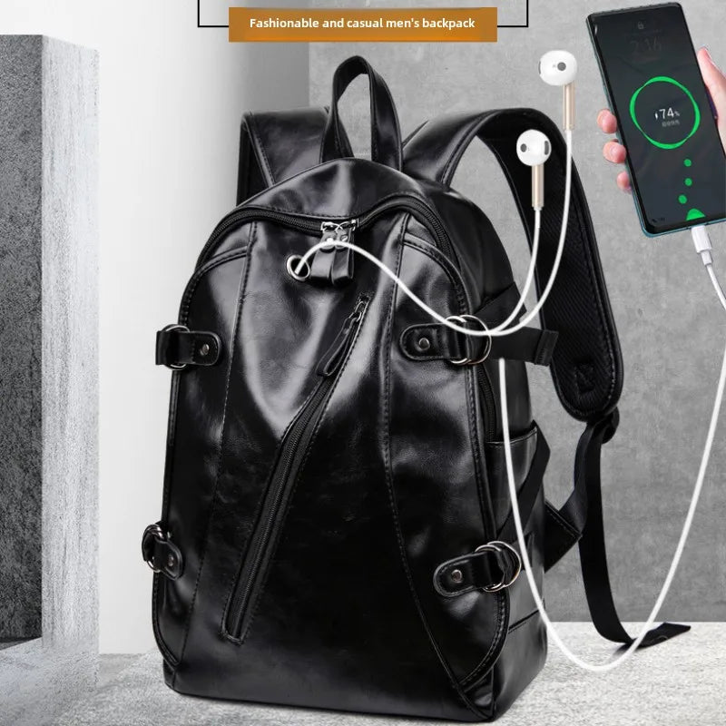 soft PU leather vintage casual backpack for men large capacity travel backpack male laptop shoulder bag waterproof work backpack