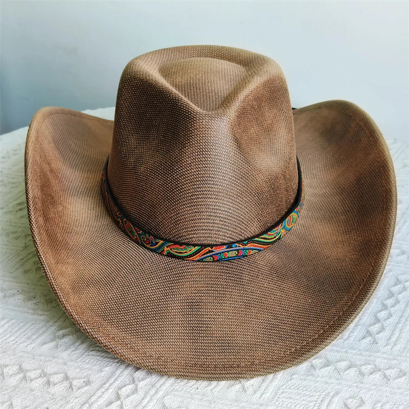 Faux Leather Western Cowboy Hats Men Women retro cowboy hats big brim cowgirl hat knight hat men. Australian