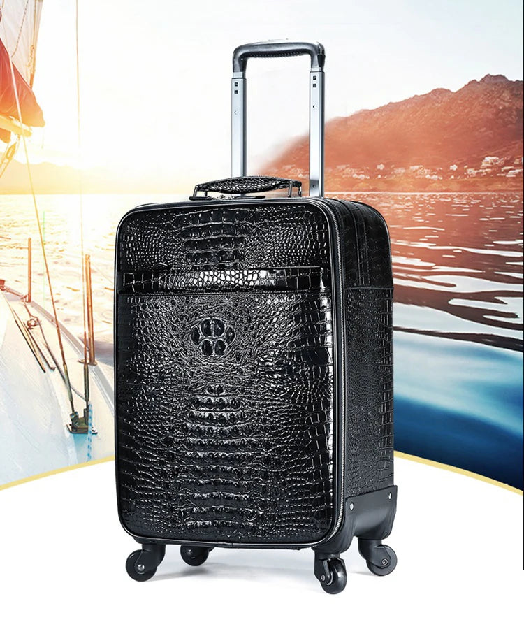 Genuine Leather crocodile pattern travel luggage with handbag backpack men's first layer cowhide trolley suitcase boarding case