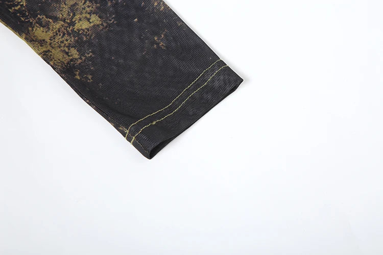 Weird Puss Sexy Fitness Jumpsuit Women Tie-Dye Print o-Neck Full Sleeve Skinny Streetwear Autumn Zip Slim Stretch Tight Overalls