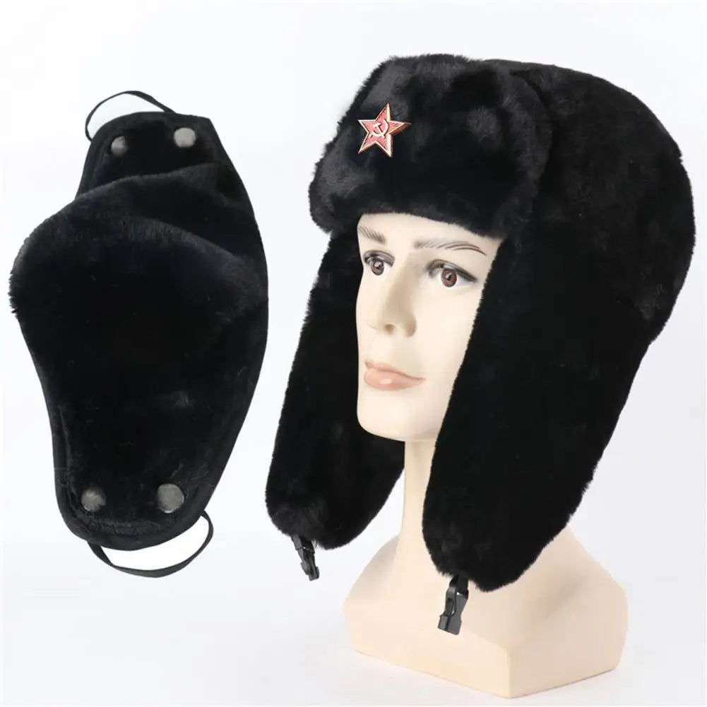 Plush Russian Imitation Rabbit Fur Outdoor Hat Ear Protection Anti Cold Windproof BomberHats