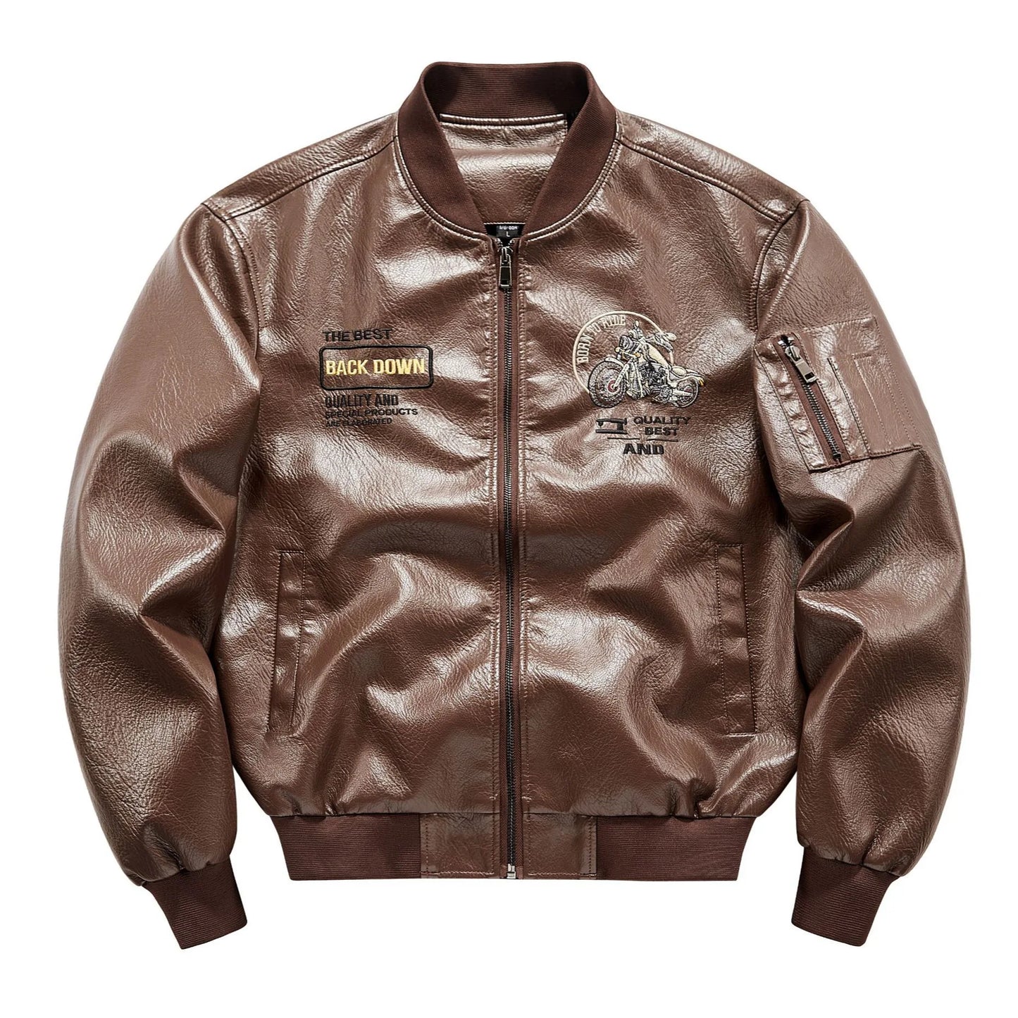 Autumn Winter Men Leather Jacket Motorcycle Punk Embroidery Stand Collar Male Plush Coat Waterproof Long Sleeve Man Outerwear