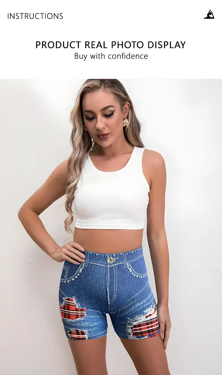 Girls Ripped Denim Shorts High Elasticity Hip Lifting Sports Shorts