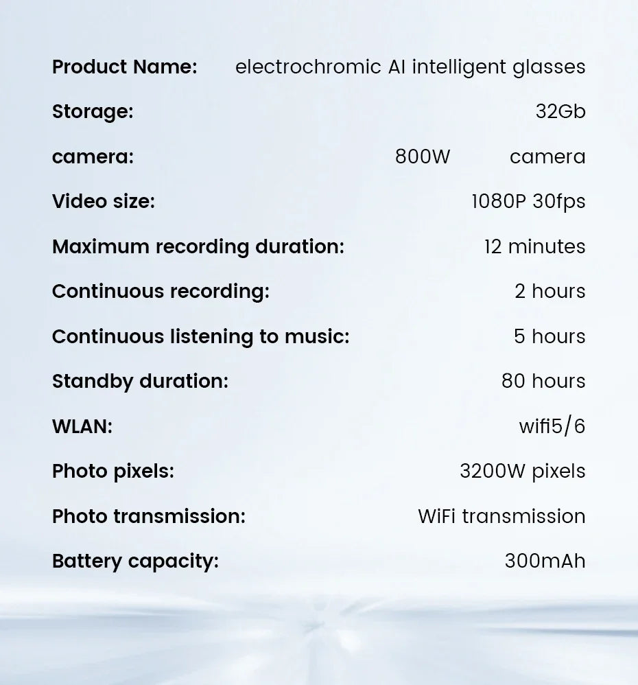 New AI SmartGlasses 800W HD Camera AI Translation Shooting Everything Recognition 4GB Storage 300mah SmartGlasses Men Women