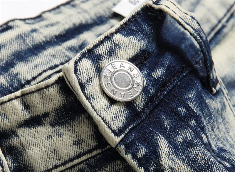 Stretch Denim Jeans Streetwear Patchwork Holes Ripped Distressed