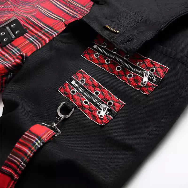 Men New Suspender Color Blocking Slim Fit Hip-hop Personality Funny Design for Men's Denim