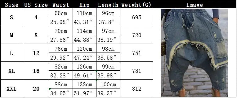 Street Wear Baggy Bag Wide Leg Denim Pants Elastic Waist Distressed Runway Harem Jeans