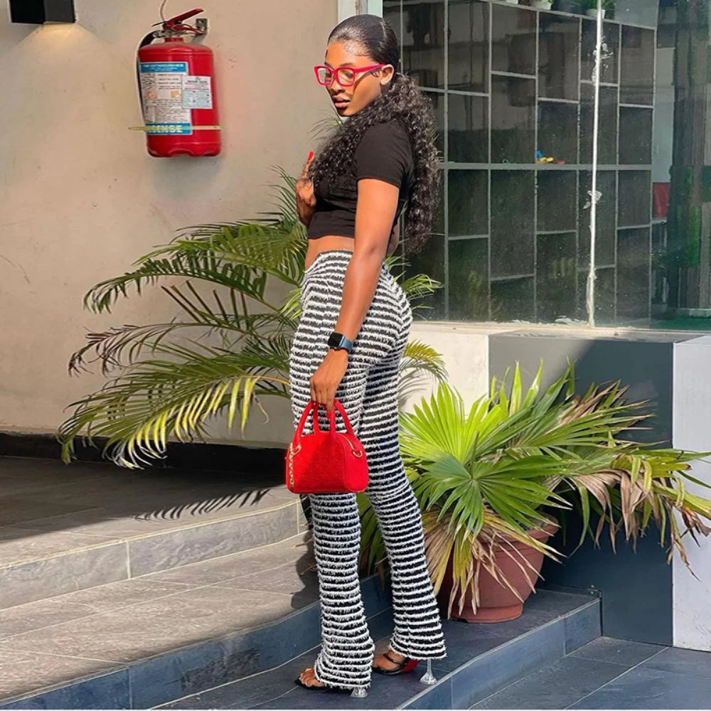 Color Block Stripes Pants Women High Waist Loose Sweatpants Women's Bodycon All-match Summer Trouseres