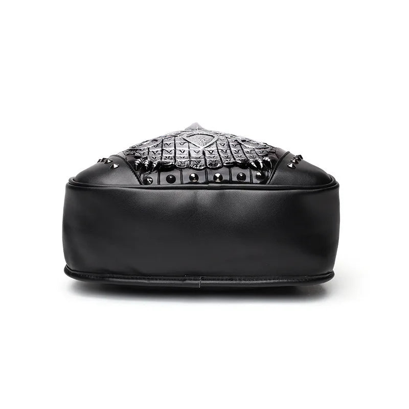 Unisex Waterproof Thicken Leather Backpack - 3D Rivet Embossed, Hooded Design, Spacious Laptop Rucksack for Daily & Travel