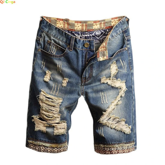 Mens Vintage Ripped Jeans Short Streetwear Hole Slim Denim Shorts