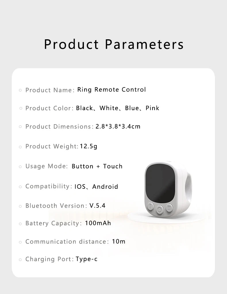 Tiktok Scrolling Ring Remote Control Touchpad Camera Shutter Mouse Ring for Short Video Control Compatible with iPhone iPad