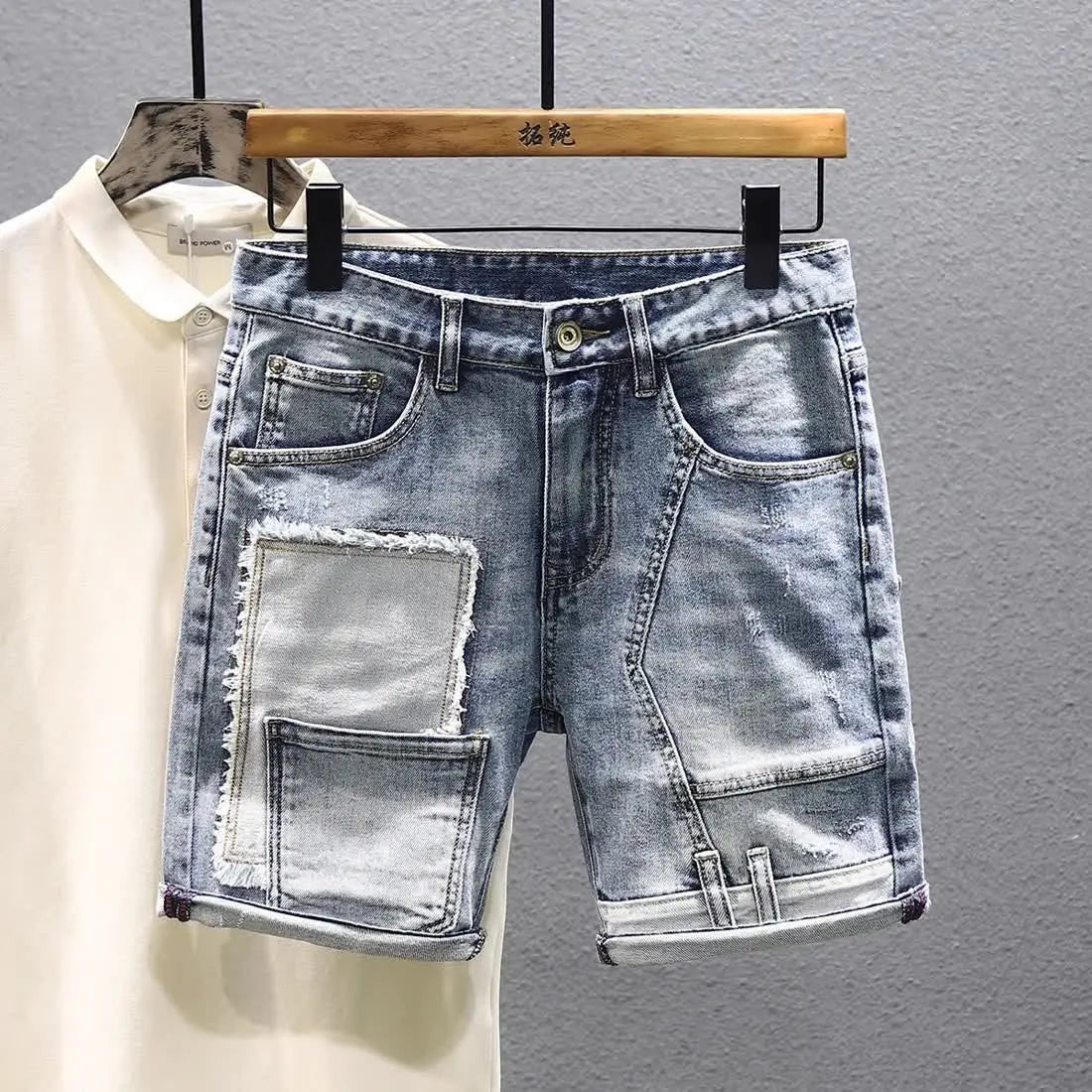 Luxury Men's Patchwork Summer Trendy Brand Loose Straight Casual Denim Versatile Pocket Shorts Jeans Hombre
