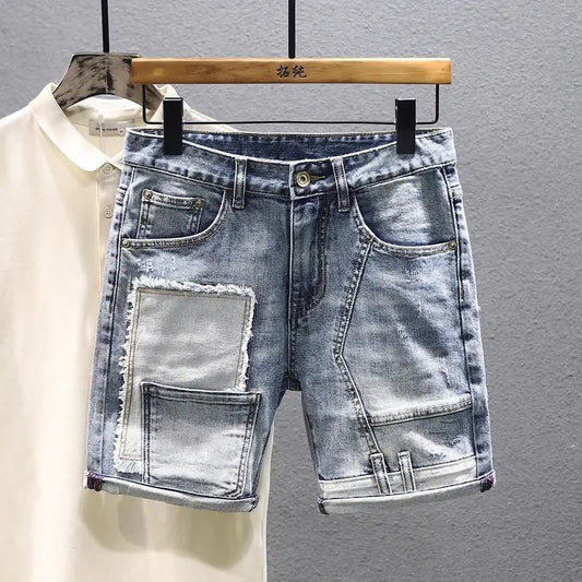 Luxury Men's Patchwork Summer Trendy Brand Loose Straight Casual Denim Versatile Pocket Shorts Jeans Hombre