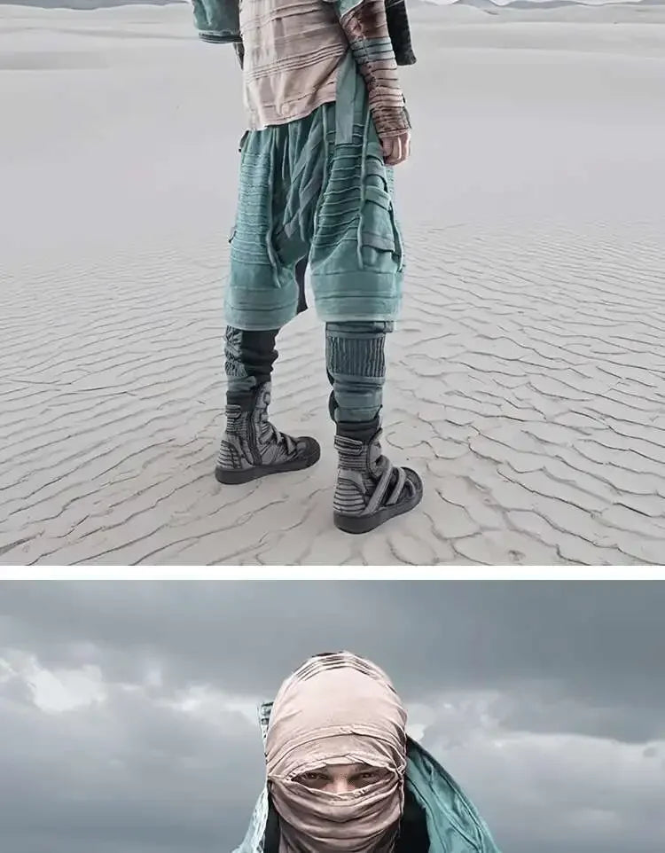 Men and Waste Soil Style  Asymmetric Deconstruction Pleated Jacket Futuristic Washed Short Coat Male