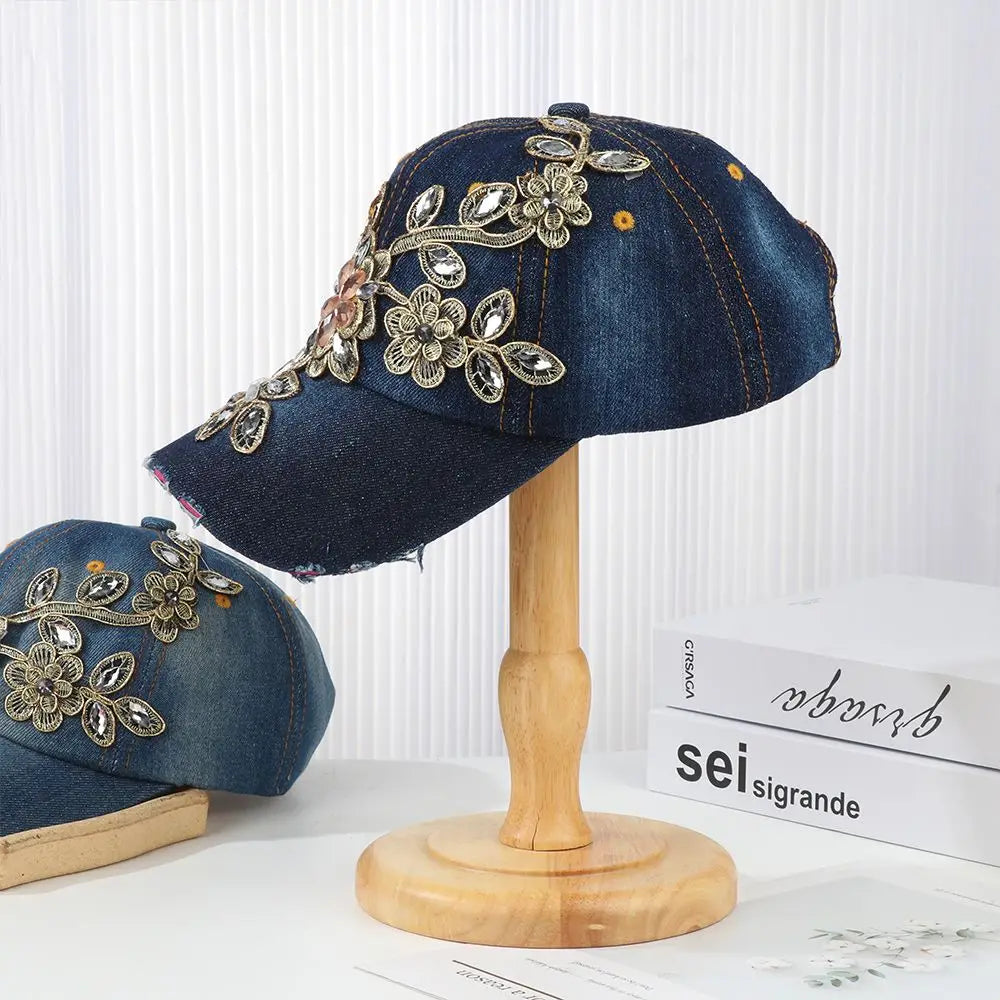 Diamond-studded Baseball Caps Cowboy Hat Cap Golden Flowers