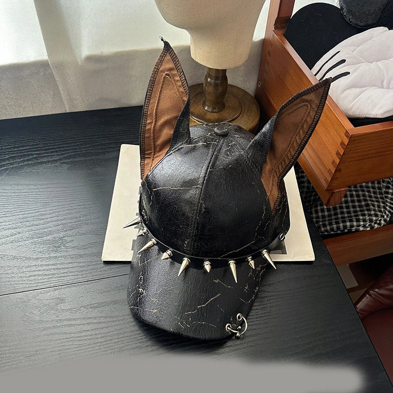 New Niche Leather Rivet Dog Ears Baseball Men and Women Personality Adjustable Trendy hat
