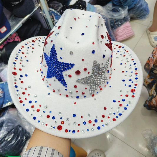 Rhinestone cowboy hats for women men party hats shining hats Five-pointed star decoration colorful hats special Denim Cowboy Hat