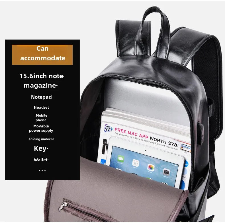 soft PU leather vintage casual backpack for men large capacity travel backpack male laptop shoulder bag waterproof work backpack