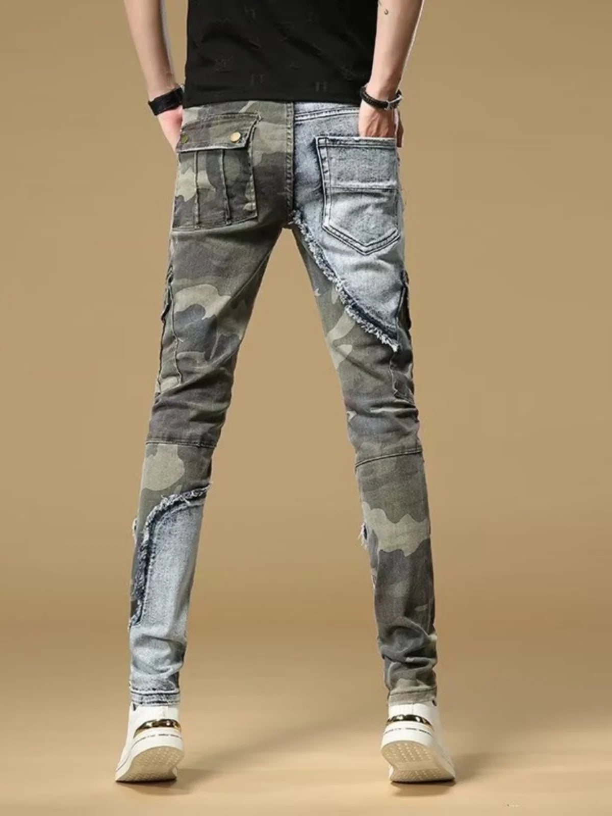 Men's Slim Fit Camouflage Jeans Casual High Stretch Denim