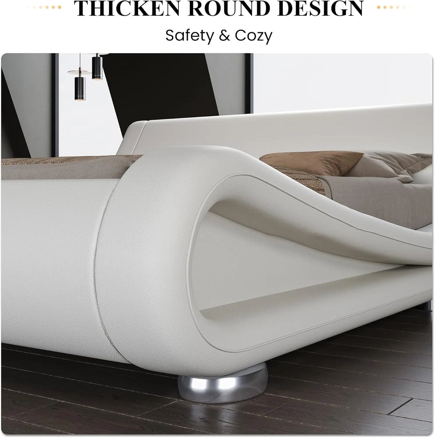 Bed Frame with Faux Leather Ergonomics Headboard, No Box Spring Needed & Easy Assembly