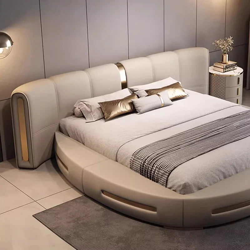 Round Full Bed Bedroom Frame, Queen Double Massage Bed, Luxury Sleeping Platform Beliche Home Furniture