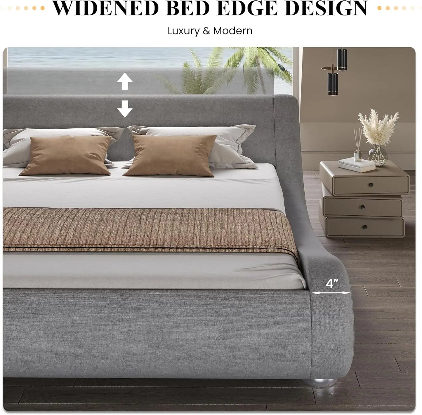 Bed Frame with Faux Leather Ergonomics Headboard, No Box Spring Needed & Easy Assembly