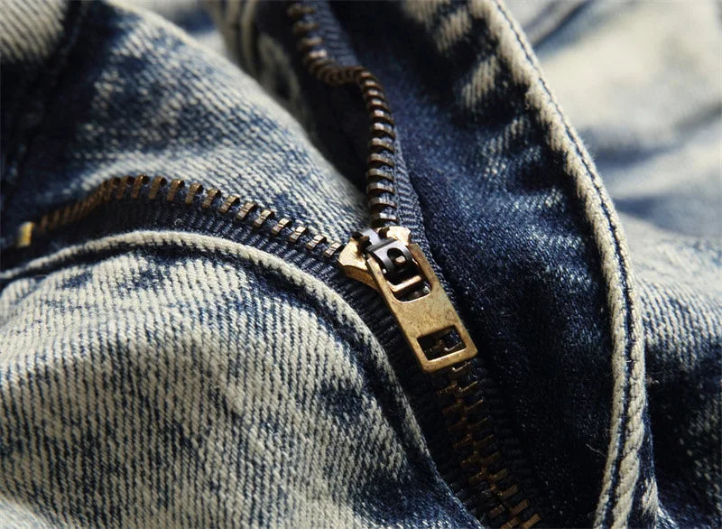 Stretch Denim Jeans Streetwear Patchwork Holes Ripped Distressed