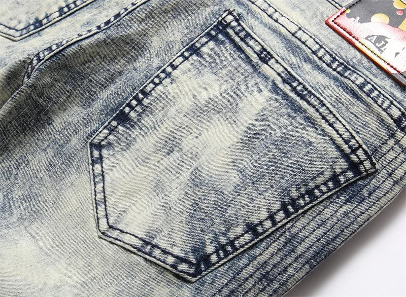 Stretch Denim Jeans Streetwear Patchwork Holes Ripped Distressed