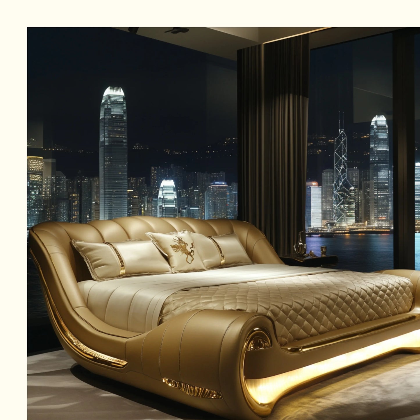 High-end luxury atmospheric leather double multi-function bed