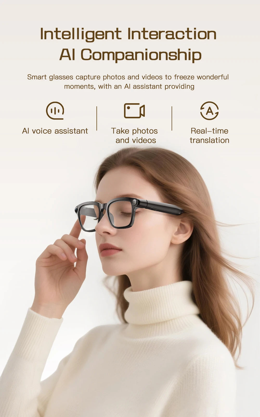 Smart AI Translation Smart Glasses 800W HD Camera 1080P Video WIFI transmission Bluetooth Call
