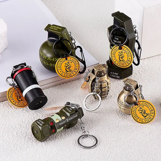 Grenade Design Windproof Jet Flame Butane Gas Lighter Outdoor Keychain Personalized Ornament Lighters Smoking