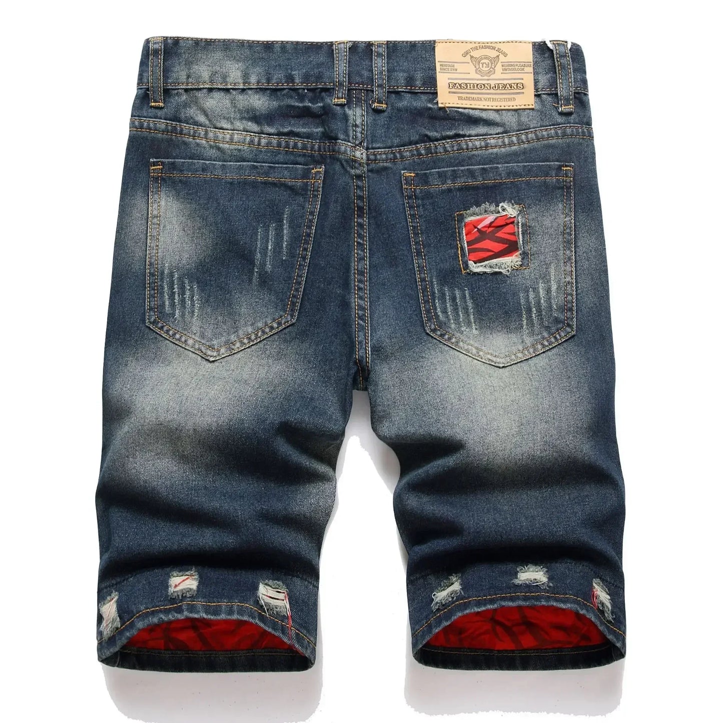 Men Denim Shorts Casual Fashion Street Wear Ripped Hole Patches Distressed Male Straight Jeans Shorts