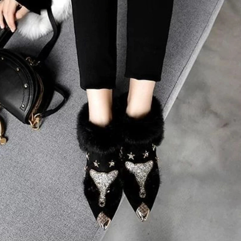 Elegant with Medium Heels Booties Pointed Toe Ankle Boots for Women Autumn & Winter