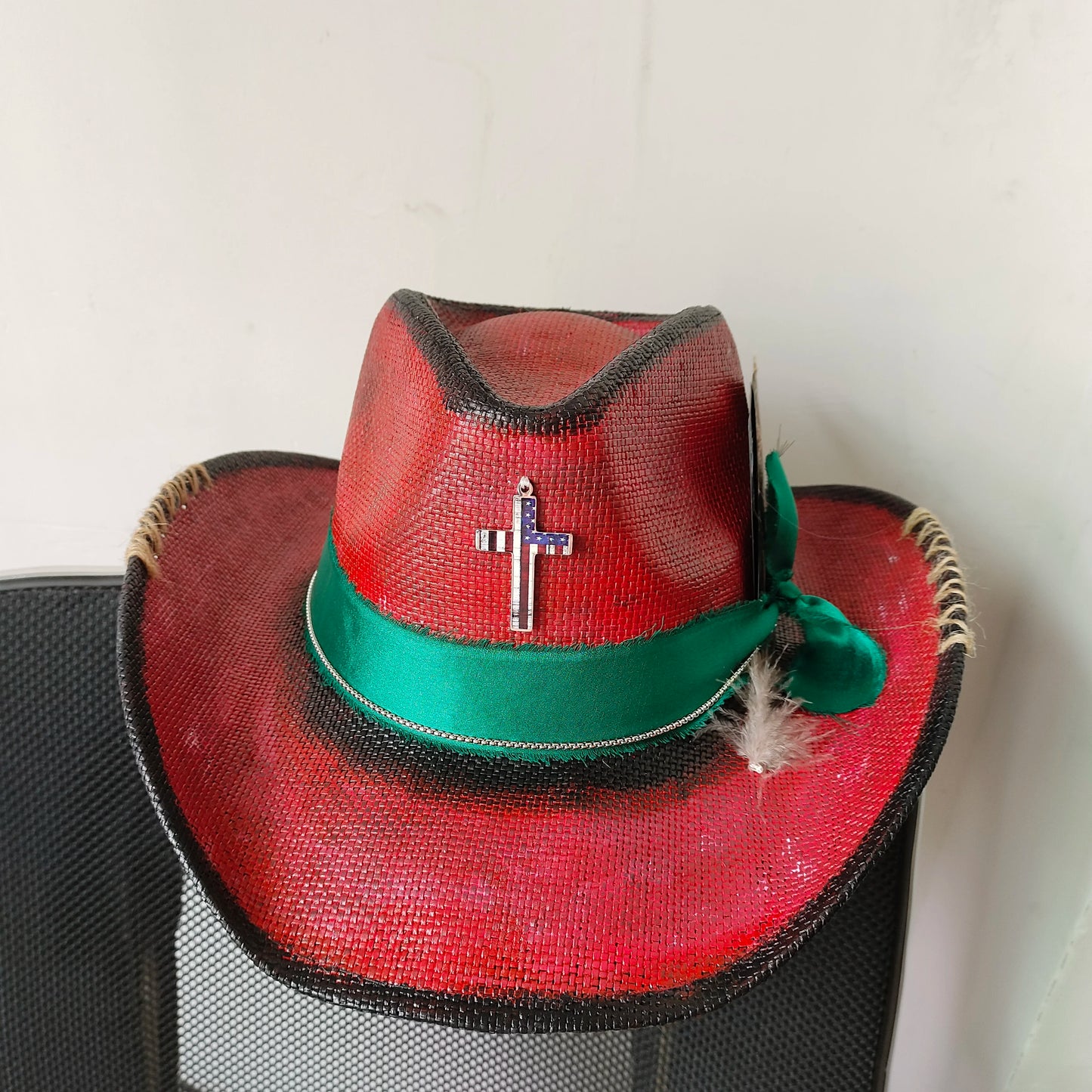 Cowboy Hat Summer Straw Hat Unisex Cowboy Hat Blue Painted Jazzy Cowboy Straw Hat Wide Brim Hat Party Cowboy Hat