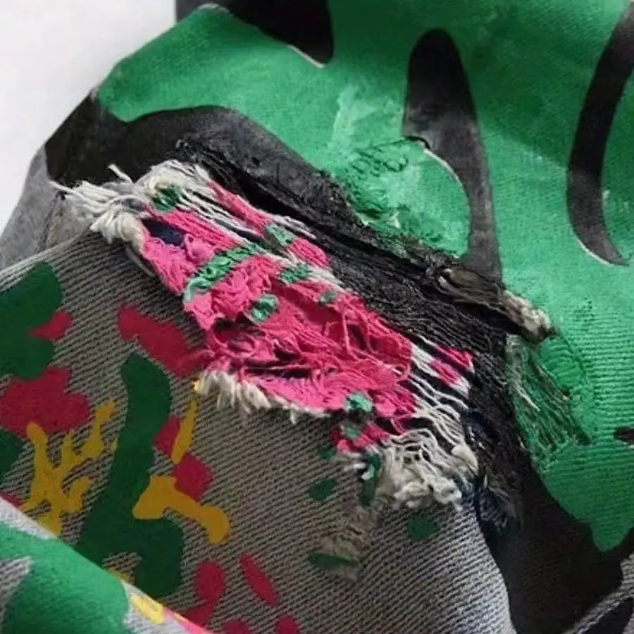 European and American new fashion trend old washed hole printed jeans