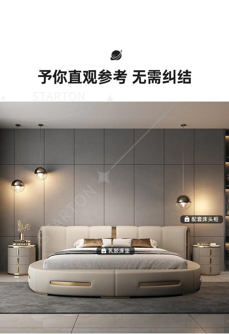 Round Full Bed Bedroom Frame, Queen Double Massage Bed, Luxury Sleeping Platform Beliche Home Furniture