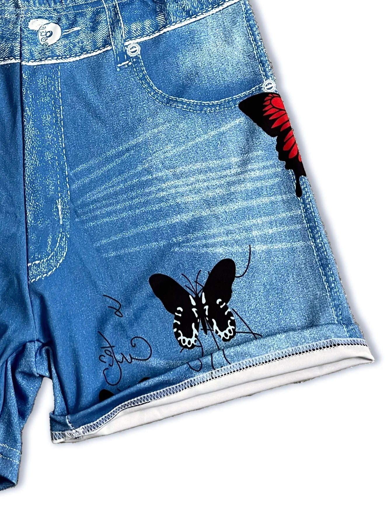 Girls Ripped Denim Shorts High Elasticity Hip Lifting Sports Shorts