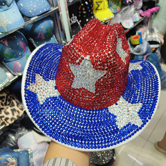 Rhinestone cowboy hats for women men party hats shining hats Five-pointed star decoration colorful hats special Denim Cowboy Hat